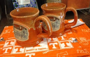 Orange Mugs on Mug Rug