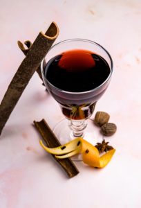 This mulled wine is flavored with apple cider, honey and spices.